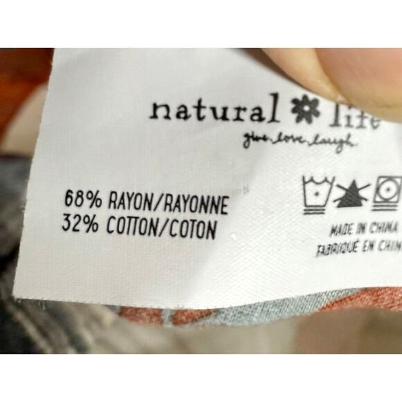 Natural Life Rust Orange and Red Floral Tiered Short Sleeve Midi Dress Size L - Picture 6 of 6